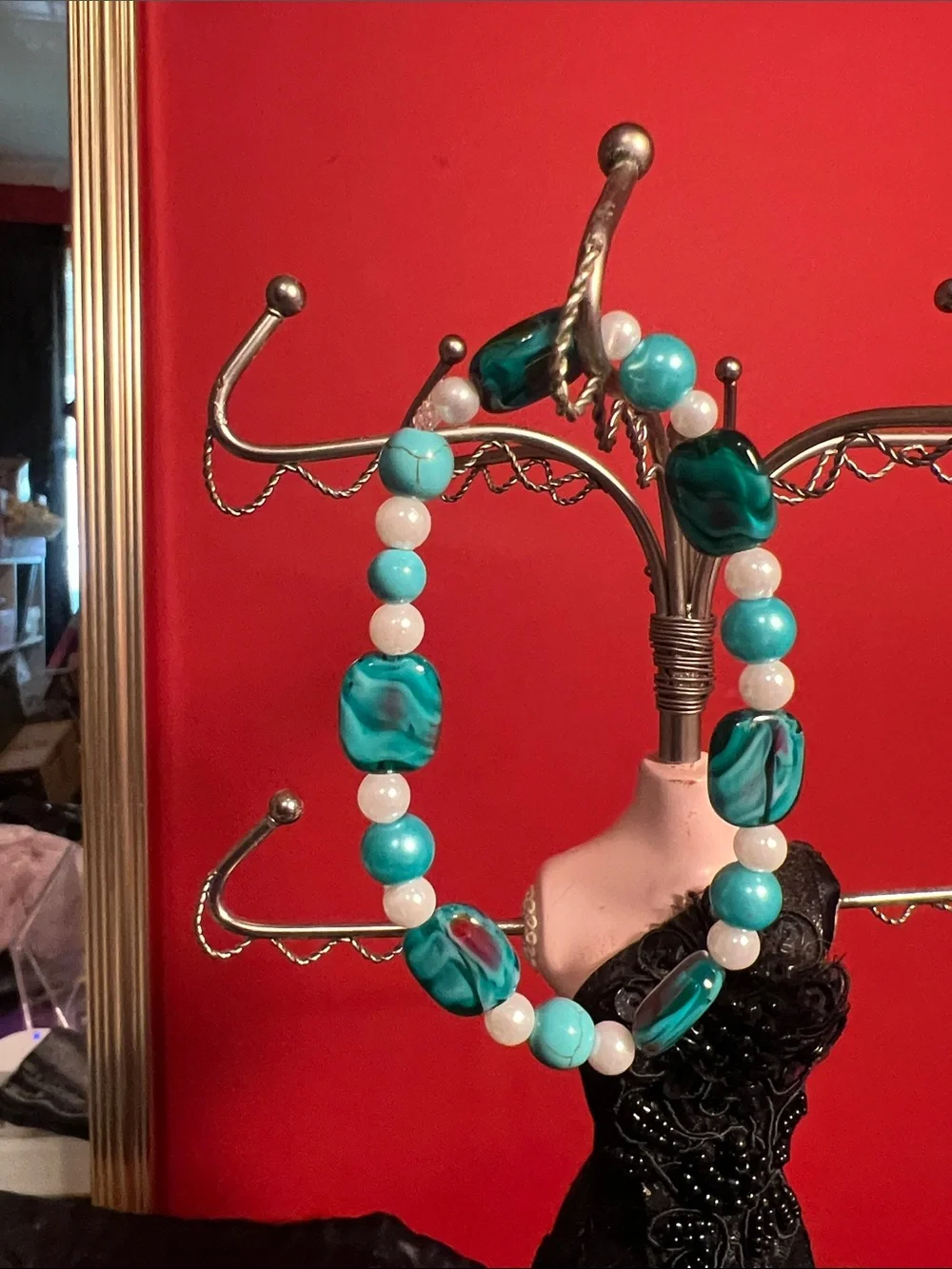 Beautiful green beaded bracelet homemade set of two